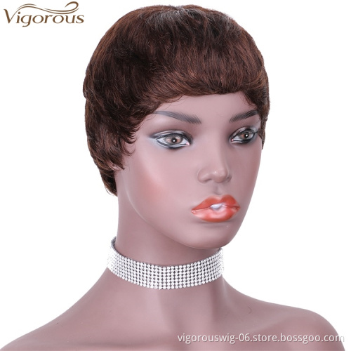Vigorous Pixie Cut Real Full Machine Brazilian Human Hair For Woman Short Finger Wave Natural Fluffy Wigs